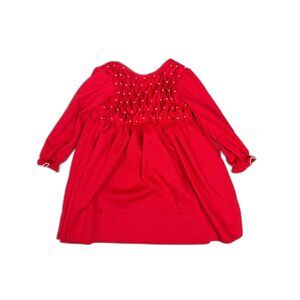 Busy Bee Smocks Girls Red Smocked Dress Honeycomb Bodice Long Sleeve 100% Cotton